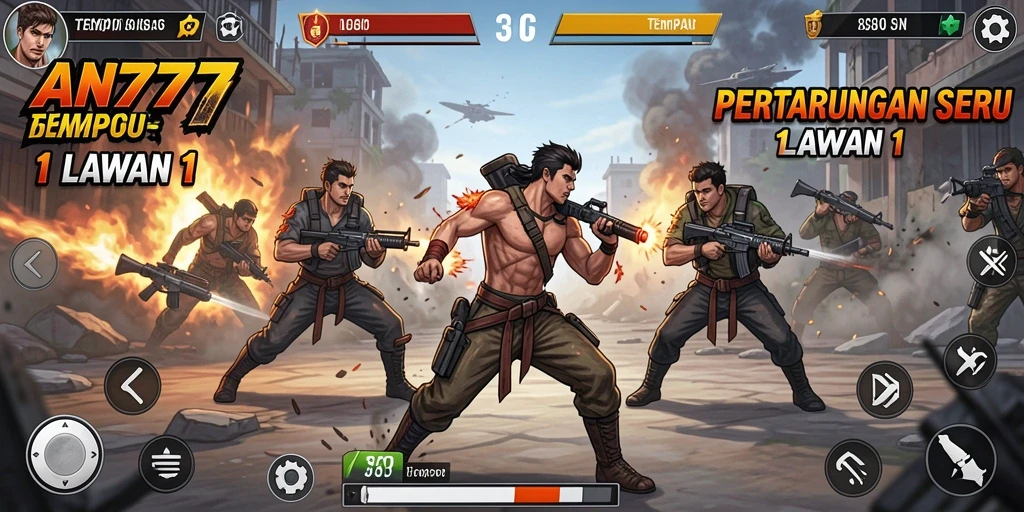 Antarmuka permainan Tempur 1 Lawan 1 yang menarik dan dinamis.