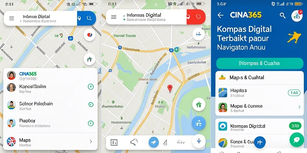 Tampilan antarmuka CINA365 dengan fitur kompas digital yang intuitif.