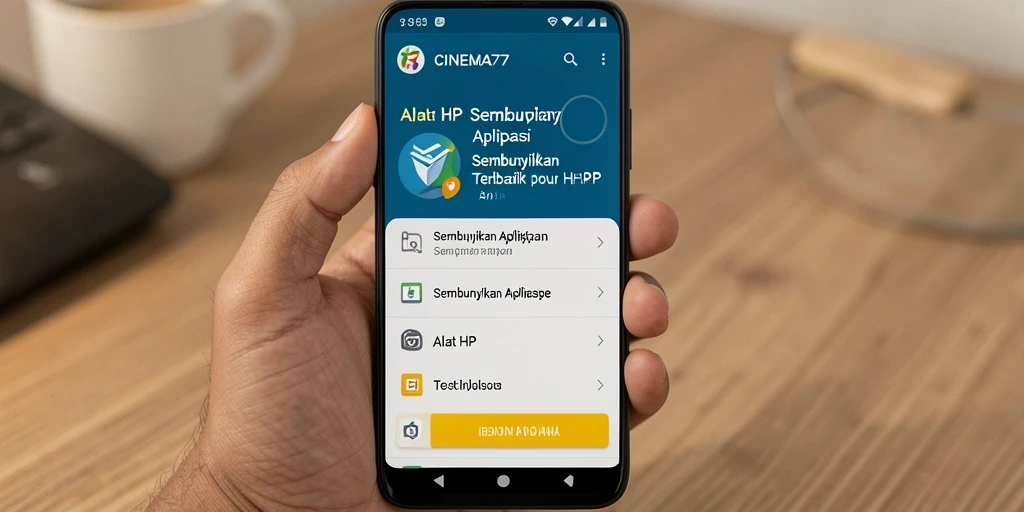 Tampilan antarmuka CINEMA77 yang memudahkan penyembunyian aplikasi.