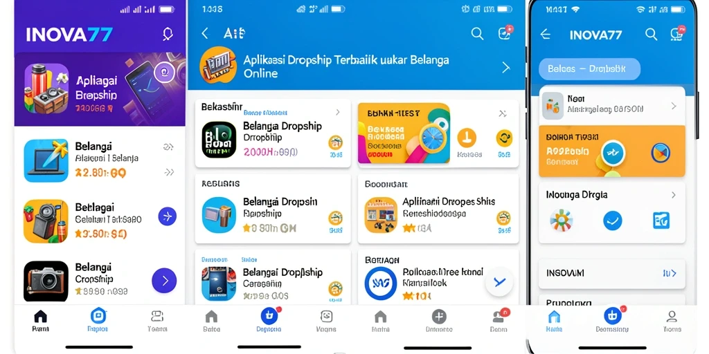 Tampilan utama INOVA77 menampilkan produk dan fitur dropship.