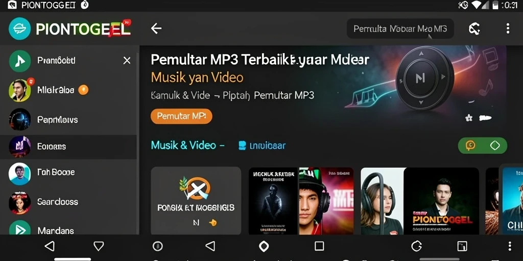 Tampilan antarmuka PIONTOGEL dengan fitur Pemutar MP3 yang menarik.