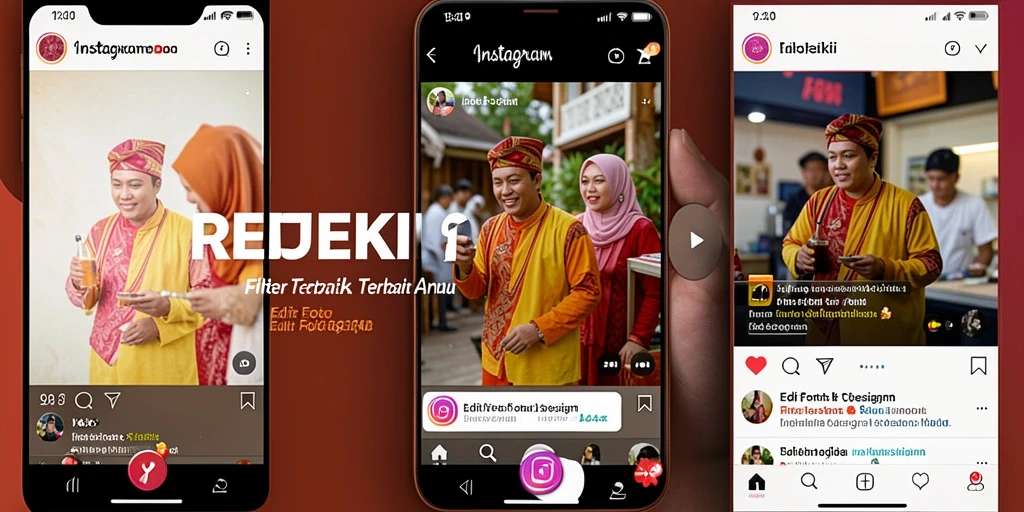 Antarmuka user-friendly aplikasi REJEKI dengan berbagai pilihan filter Instagram.